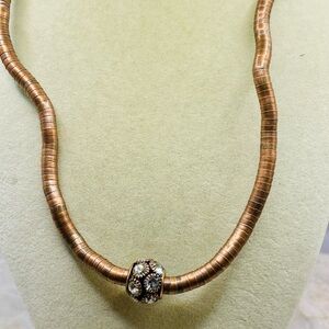 Vintage Bendable Memory Copper Color Snake Necklace w/ Rhinestone Bead. 18 inch
